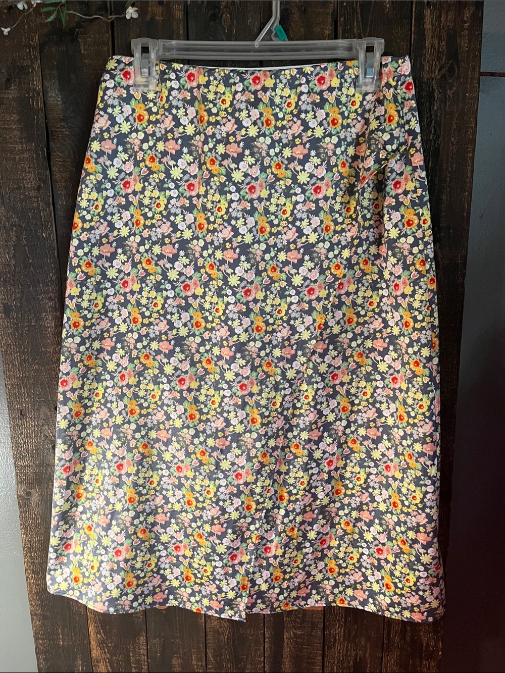 LOFT Navy A-Line Skirt with Multicolor Floral Print